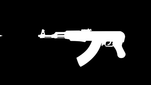 White gun shouter isolated on black background. Weapon shouter icon animation video.