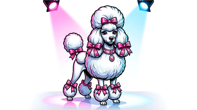Glamorous white poodle with thick fur coat vector