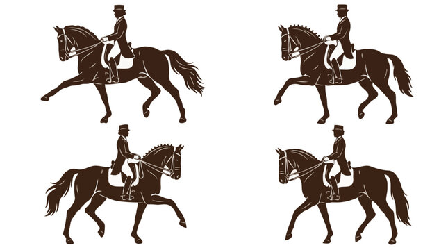 Dressage horse and rider equestrian silhouette set in traditional top hat and tailcoat
