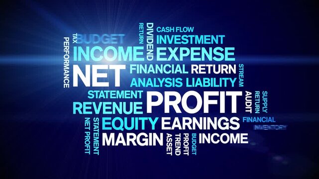 Net Profit animated word cloud-text design animation tag kinetic typography seamless loop.