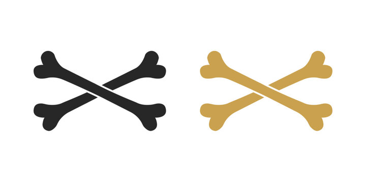 Crossed bones icon set in black and gold colors for pirate flag or dangerous warning symbols