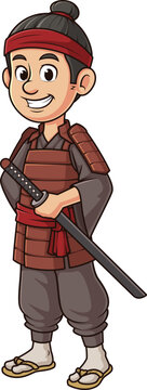 Cartoon samurai with katana vector illustration