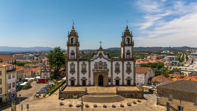 Church of the Mercy in Viseu, Portugal, in the cathedral square, as seen from a drone