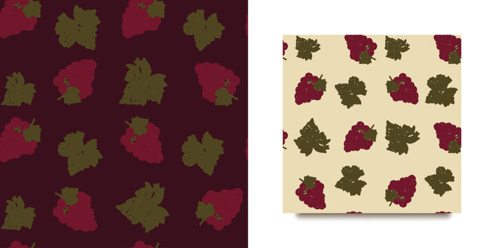 Hand drawn grape with leaves seamless pattern, loopable background