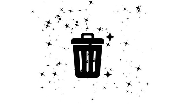 Minimalist Clean Trash Can Icon with Sparkles