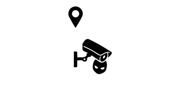 Security Camera Icon with Location Pin and Thief Symbol