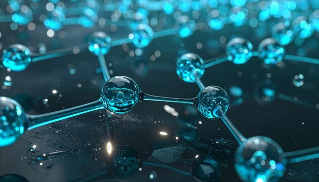 Molecular structure background with glowing blue atoms and chemical bonds in scientific research