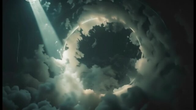 Ethereal Cloud Portal with Divine Light Beam, Cosmic Gateway, Dreamlike Atmosphere
