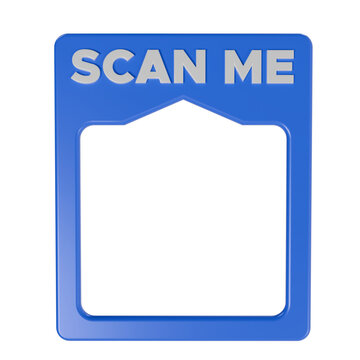 Scan Me Blue Frame QR Code Border 3D Rendering Icon Badge for Barcode Scanner and Digital Marketing Label