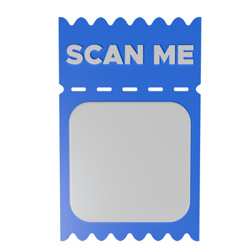 Scan Me QR Code Ticket Frame 3D Render Illustration Blank Voucher Coupon Tag Template for Mobile Payment and Digital Discount Marketing