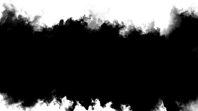 Black ink smoke border background rough mist edges, organic cloud texture, wide center space. dramatic transitions, title reveals, grunge overlays, horror intros, film effects, abstract masks, smoky