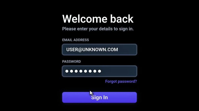 Digital login screen animation with password entry and reset option