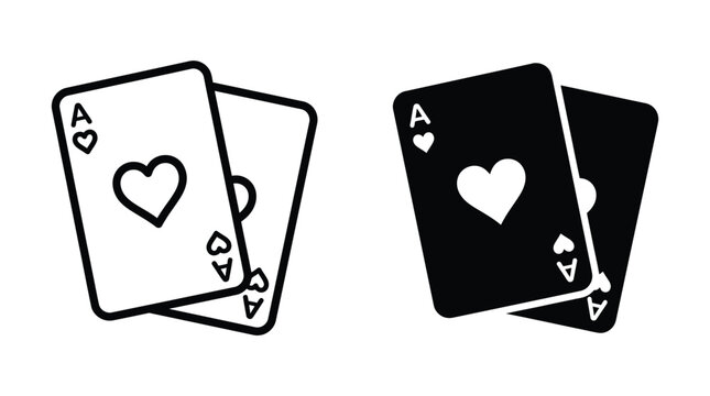 Playing cards ace of hearts pair icon in outline and solid style with gambling isolated minimalist illustration template entertainment competition activity