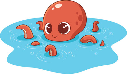 Cartoon cute octopus in water vector illustration © heyclipart