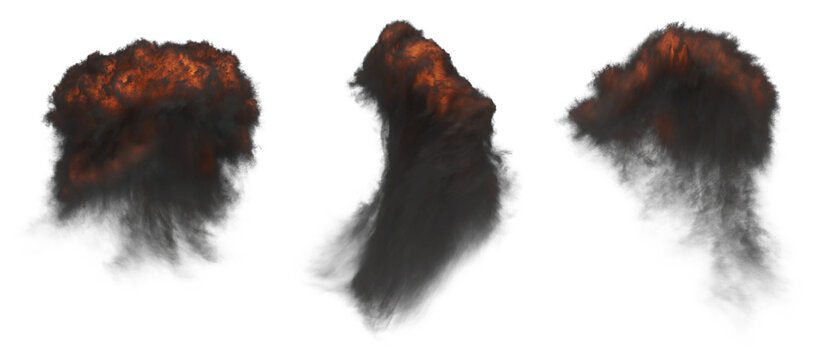 Smoke from the explosion. Explosion clouds. Isolated set