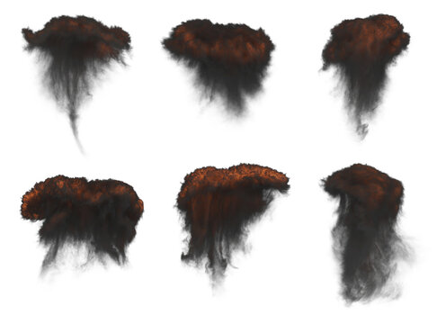 Smoke from the explosion. Explosion clouds. Set transparent background