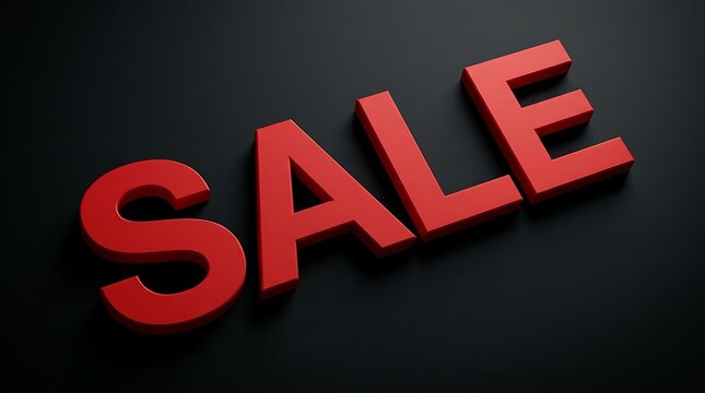 3d render of the word sale in bold red letters isolated on a dark black background, representing a promotional event or discount offer