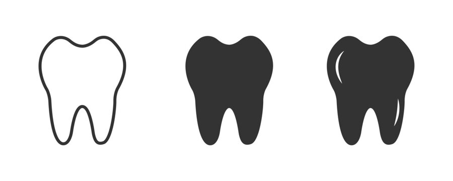Black flat line teeth vector set collection group with dental tooth silhouette and outline icons. Medical healthcare dentistry symbol vector illustration