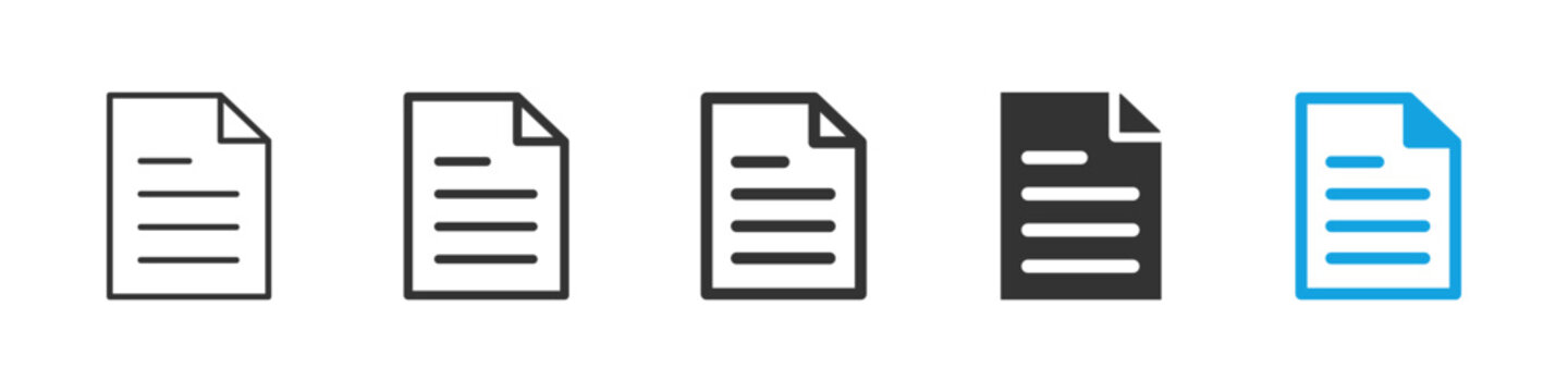 Document file icon featuring text page, paper, report and form symbols for office and business use, vector illustration