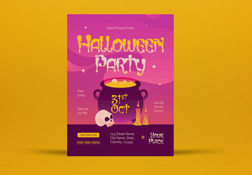 Purple and Pink Quirky Halloween Party Flyer Layout