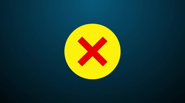 Animated Yellow and Red Cross Mark Icon for Wrong Error Rejected Cancel Cross mark Choice UI UX Dark Blue Background Loop