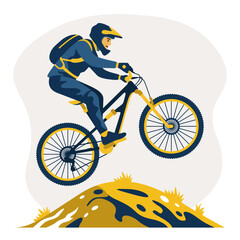 Fototapeta premium Mountain Biker Jumping on Offroad Trail Illustration