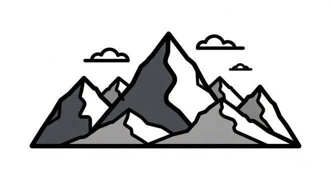 Mountain range peaks with clouds in minimalist style