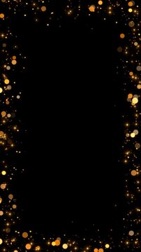 border frame with golden glitter shiny stars and bokeh lights alpha channel animation, luxury holiday christmas and new year vertical social media motion design element