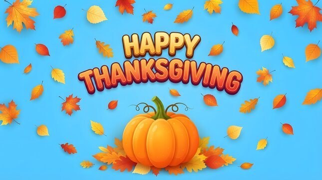 Festive thanksgiving background with pumpkins and fall leaves perfect for holiday designs