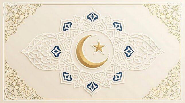 Islamic pattern background with gold crescent moon.
