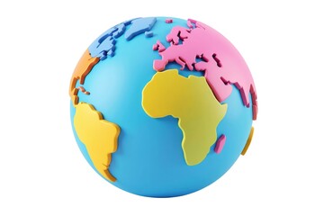 Naklejka premium colorful 3D globe showing continents in distinct pastel colors on bright blue spherical ocean surface