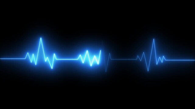 neon line Human heart with digital red and blue heart pulse line. Illustration of the heartbeat and pulse rate signal of an abstract neon energy. on dark background with. Heart health, concept  4k.