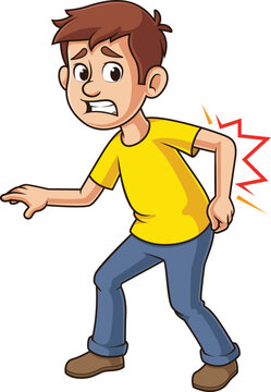 Cartoon caucasian man with back pain vector illustration