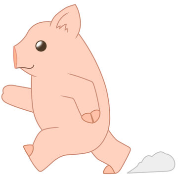 左に向かって走っているブタのキャラクター