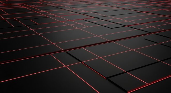 Abstract dark digital grid background with glowing red lines and nodes in motion
