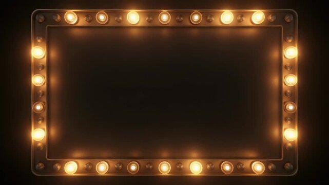 animated retro signboard &mdash; rectangular frame with illuminated vintage bulbs, glowing warm
