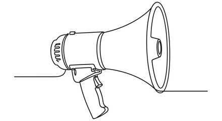 Line art illustration of a handheld megaphone with a coiled cord white background © MDRASEL