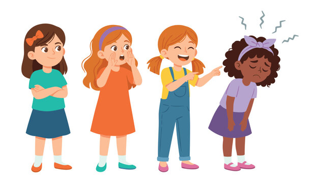 Group of children teasing a crying girl illustration with bullying, children