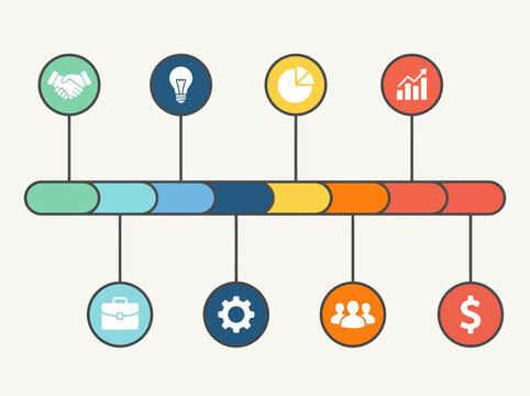 8-Step Business Infographic Timeline Template with Colorful Process Icons