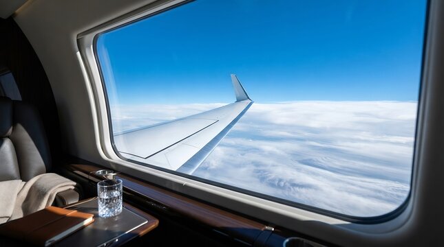 Luxurious Jet Window View Soaring Through Clouds