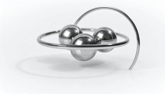 A Desk Toy Demonstrating Newton's Laws of Motion With Shiny Metal Balls in a Circular Frame