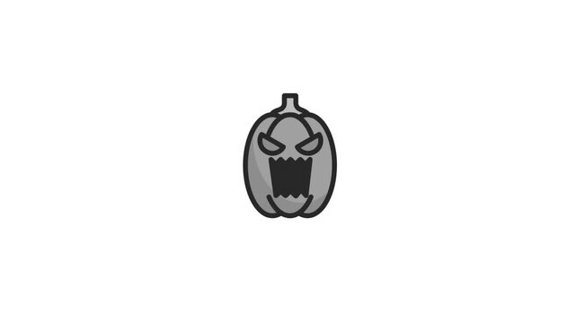 Animated Grey Spooky Halloween Pumpkin Icon Jack O Lantern Scary Face Evil Character White Background Loop