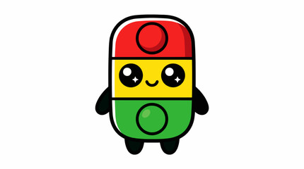 Fototapeta premium Cute Kawaii Traffic Light Character Vector Illustration for Road Safety Education and Traffic Signaling Concept