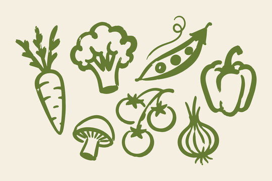Vegetables Set Naive Hand Drawn Vector Illustration