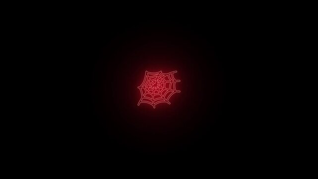 Animated Red Neon Spider Web Icon Spooky Halloween Glow Symbol Dark Black Background Loop