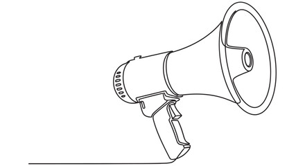 Line art drawing of a handheld megaphone single continuous stroke illustration © JOHIRUL_STUDIO