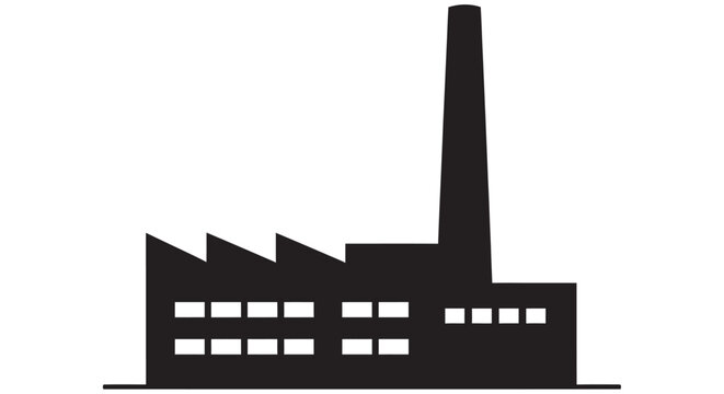 Factory Silhouette On White Background Industrial Building Shape architecture chimney