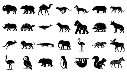 Obraz premium Collection of animal solid glyph icons. Vector illustration.