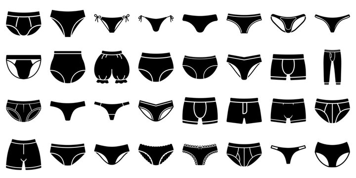 Underwear and lingerie flat icon set for fashion and clothing. Vector illustration.