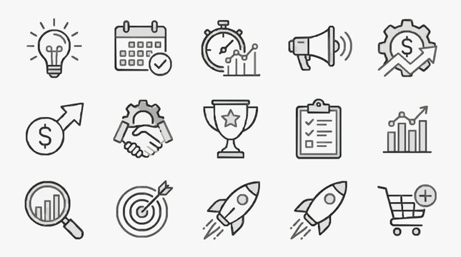 Business Icons Set for Motivation and Growth.